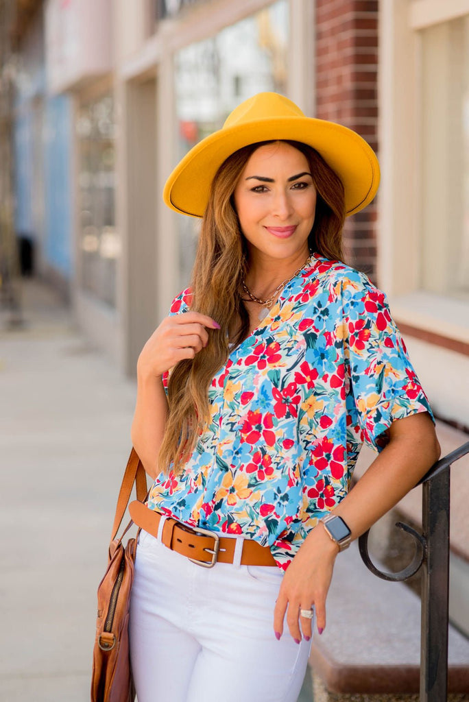 Floral Mid Seam V Blouse - Betsey's Boutique Shop