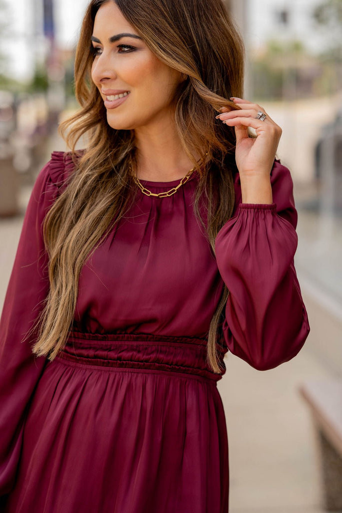 Classic Cinched Long Sleeve Dress - Betsey's Boutique Shop -