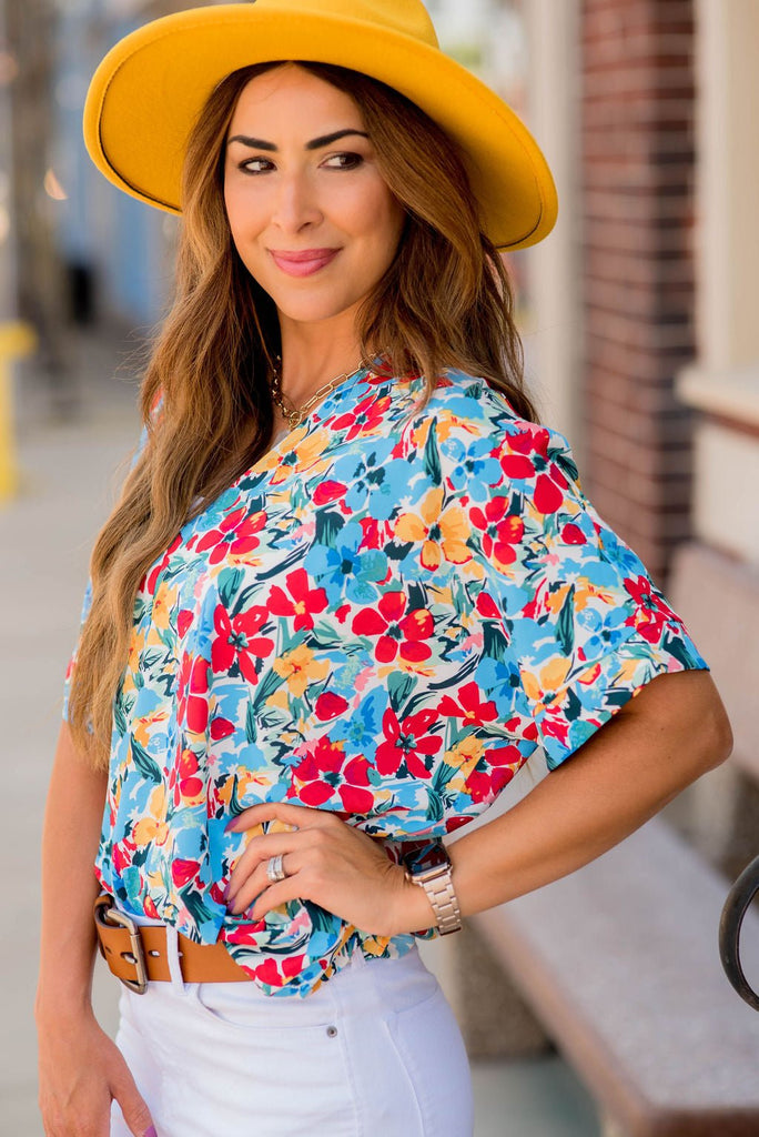 Floral Mid Seam V Blouse - Betsey's Boutique Shop