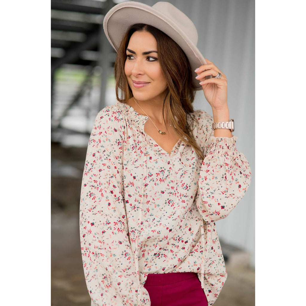 Fabulous Floral Confetti Cinched Sleeve Blouse - Betsey's Boutique Shop