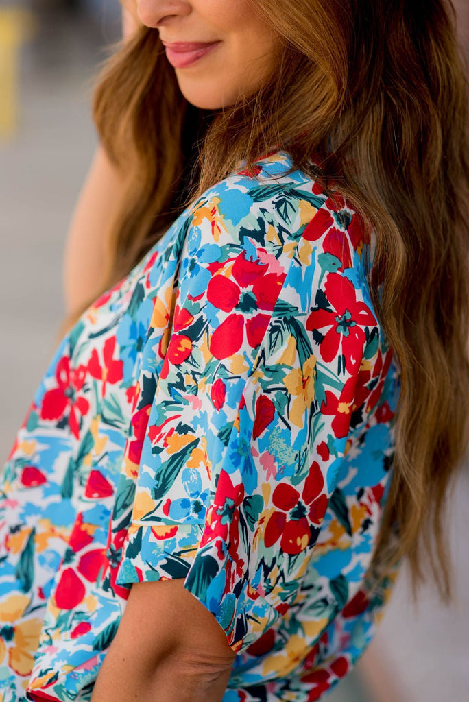 Floral Mid Seam V Blouse - Betsey's Boutique Shop