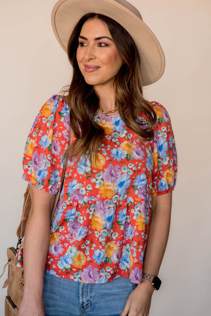 Bold Floral Peplum Blouse - Betsey's Boutique Shop -