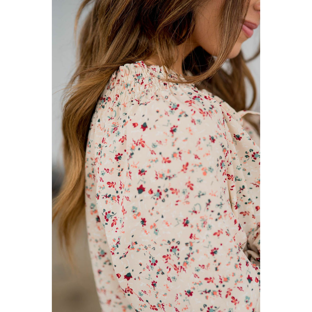 Fabulous Floral Confetti Cinched Sleeve Blouse - Betsey's Boutique Shop