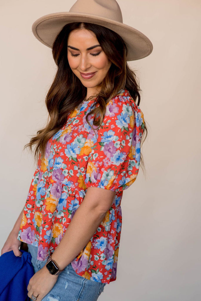 Bold Floral Peplum Blouse - Betsey's Boutique Shop -