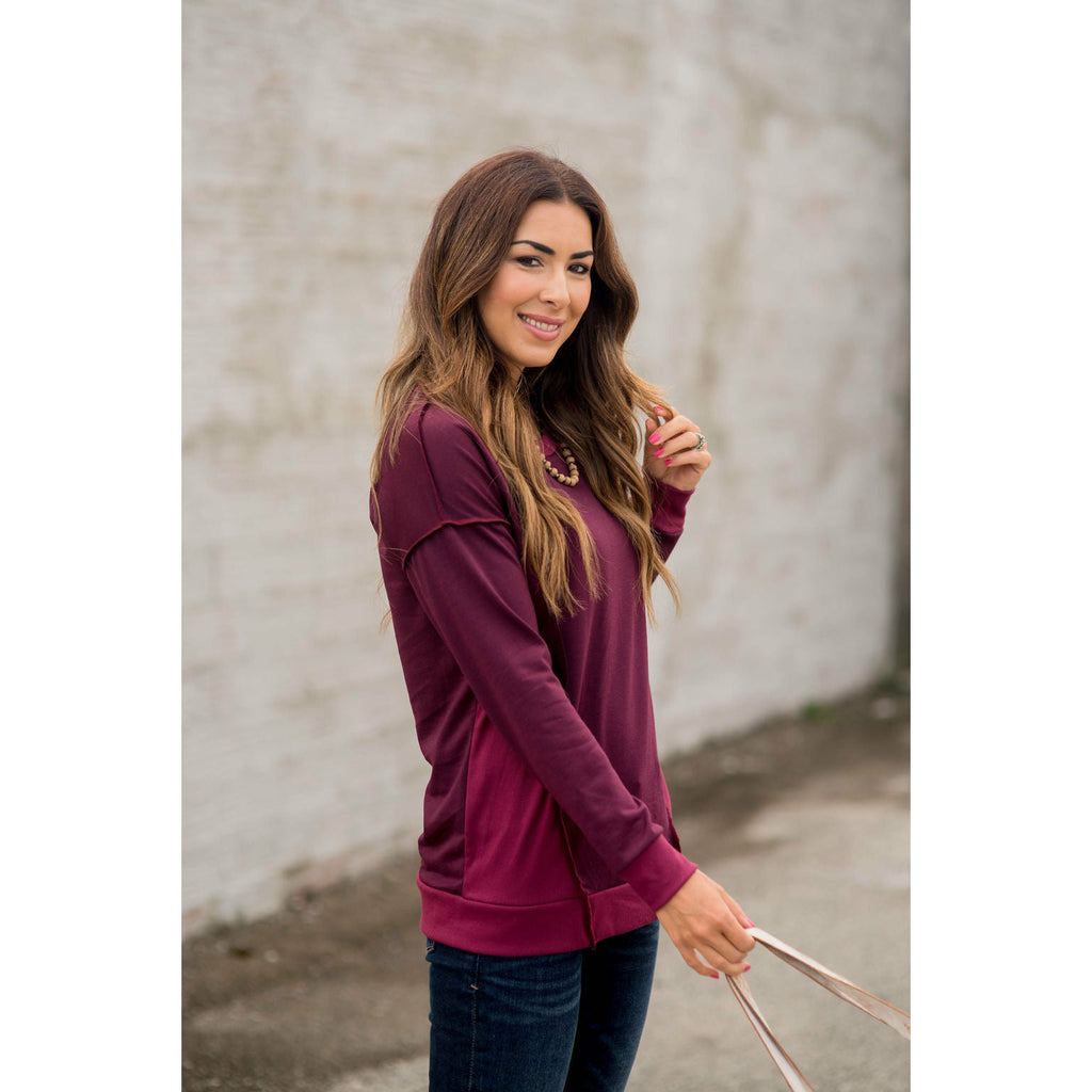 Raw Trimmed Stitched Sweatshirt - Betsey's Boutique Shop