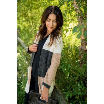 Neutral Color Blocked Knit Cardigan - Betsey's Boutique Shop