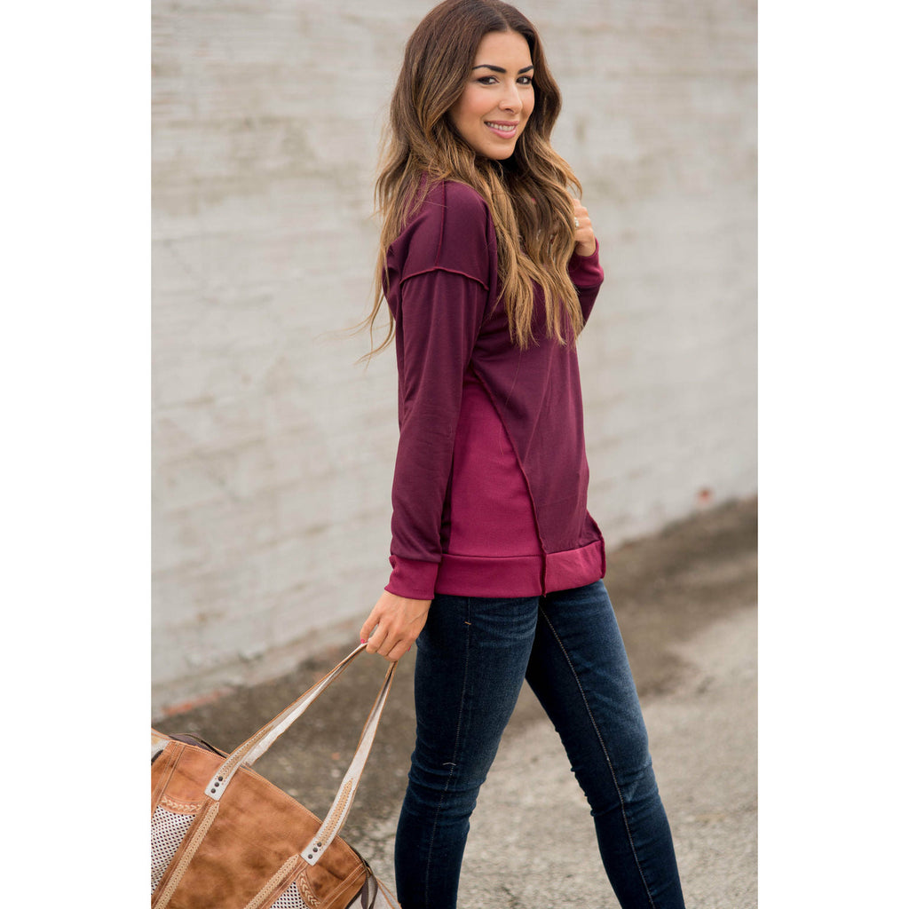 Raw Trimmed Stitched Sweatshirt - Betsey's Boutique Shop