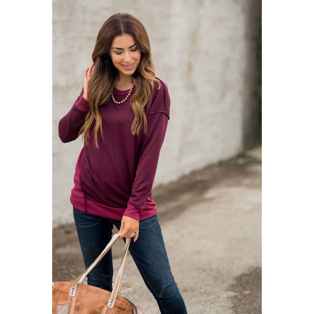 Raw Trimmed Stitched Sweatshirt - Betsey's Boutique Shop