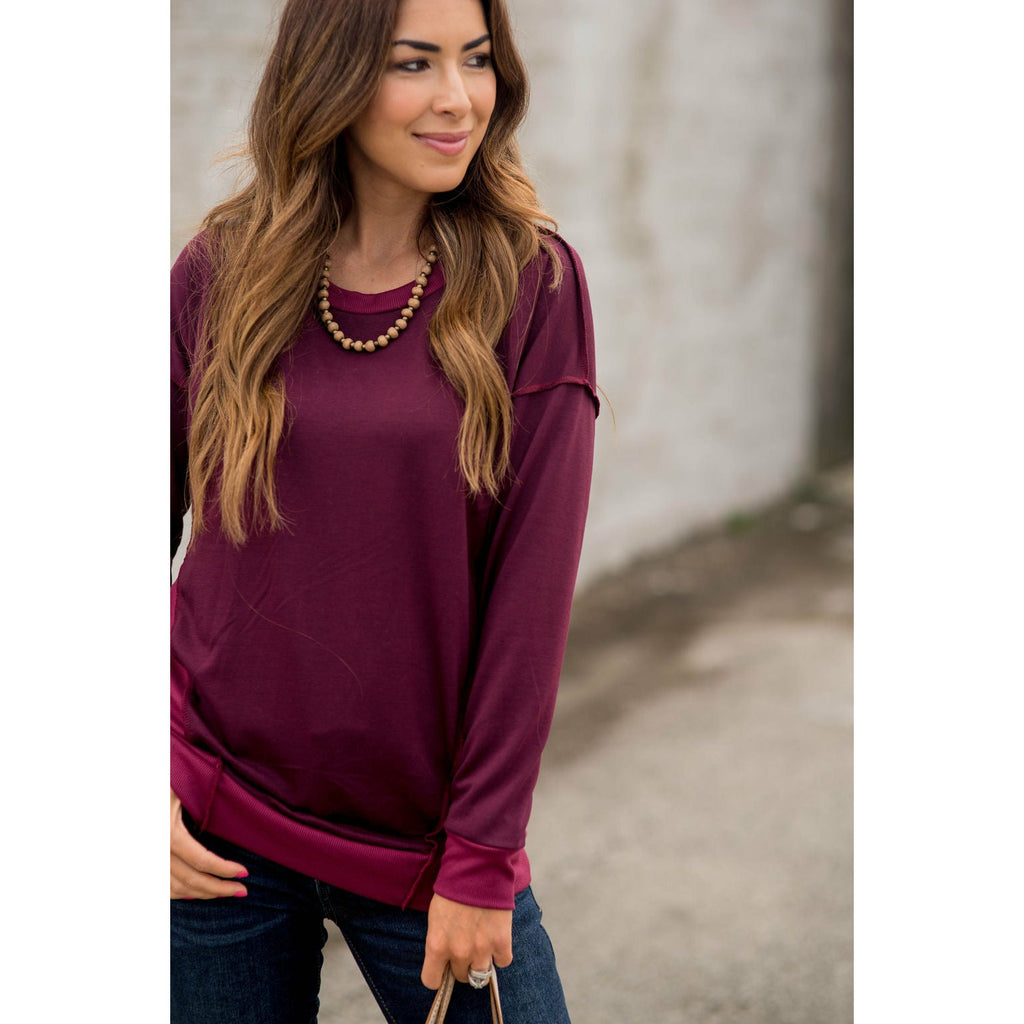 Raw Trimmed Stitched Sweatshirt - Betsey's Boutique Shop