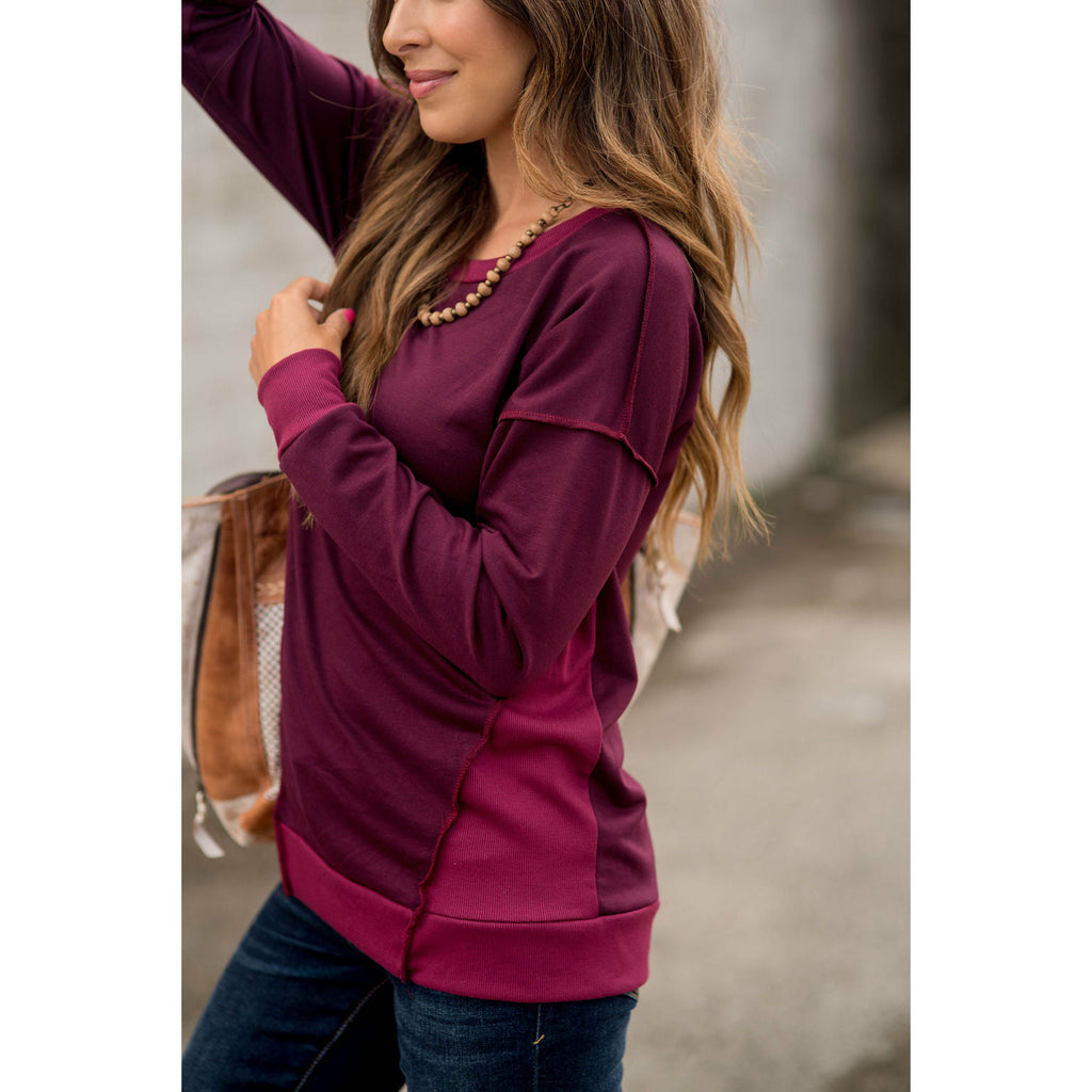 Raw Trimmed Stitched Sweatshirt - Betsey's Boutique Shop