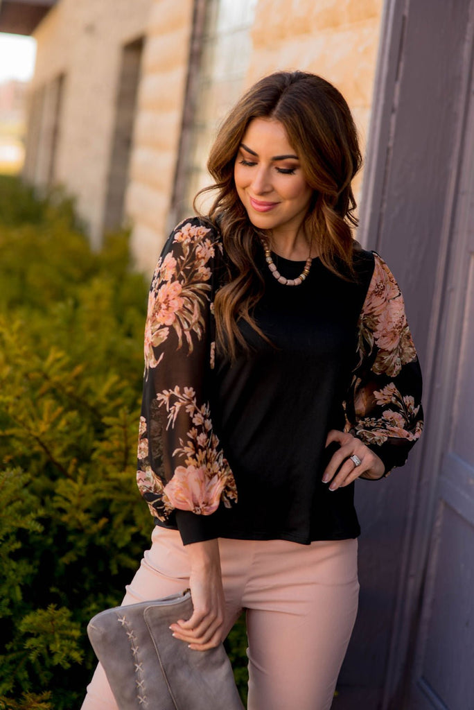 Vintage Blooms Sheer Sleeve Tee - Betsey's Boutique Shop -