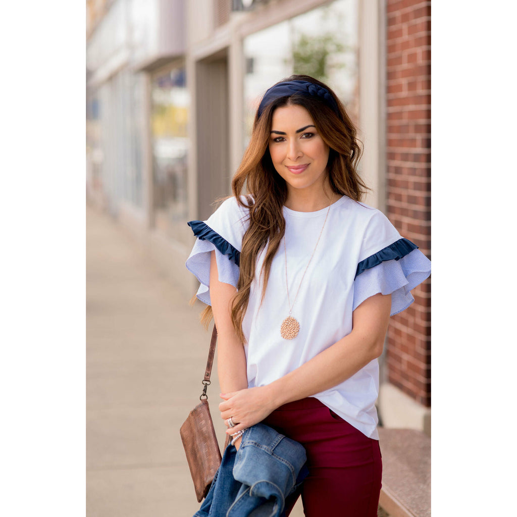 Striped Double Ruffle Accent Tee - Betsey's Boutique Shop