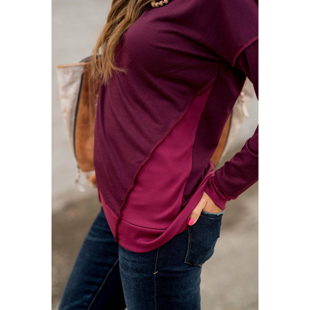 Raw Trimmed Stitched Sweatshirt - Betsey's Boutique Shop