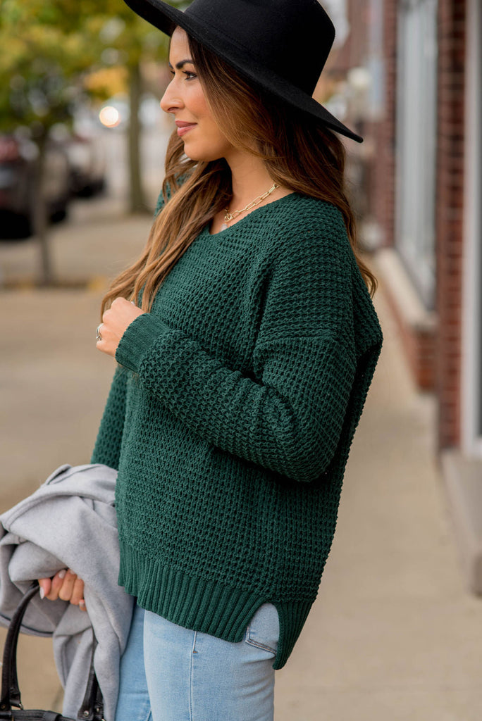 Ribbed Knit Side Slit Sweater - Betsey's Boutique Shop - Outerwear