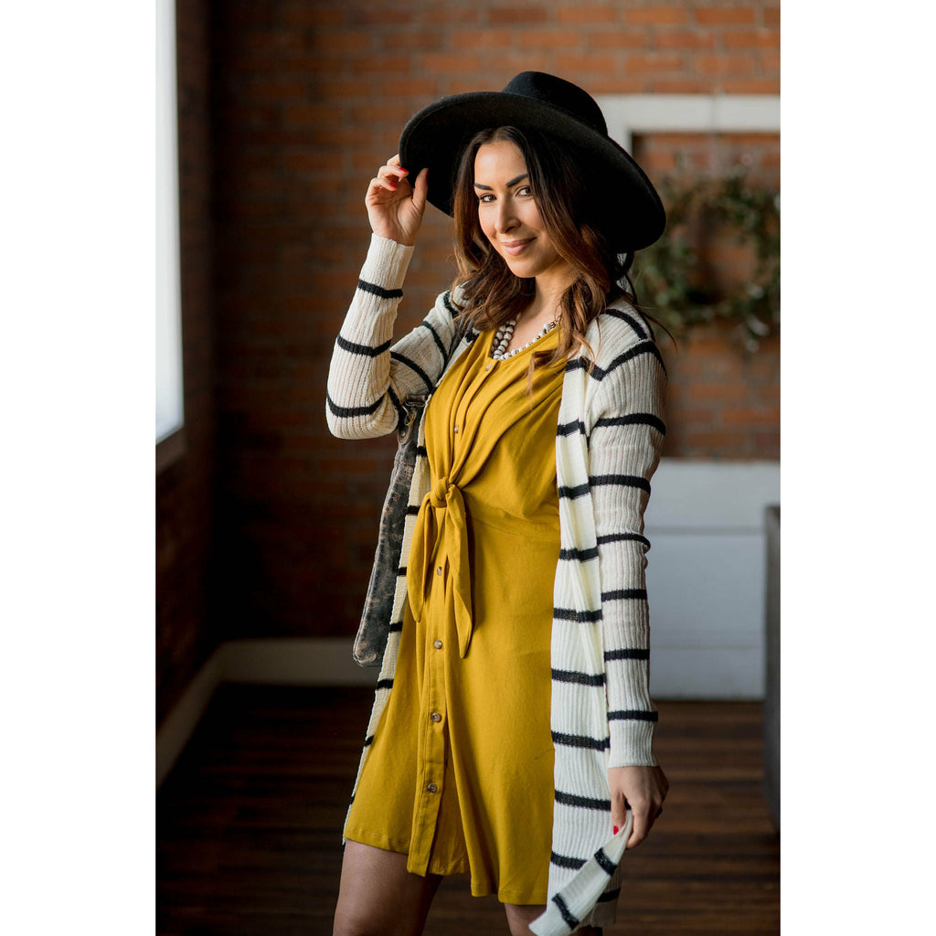 Mustard Front Tie Button Dress - Betsey's Boutique Shop