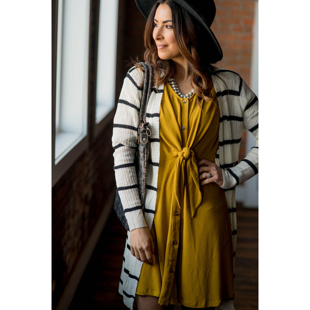 Mustard Front Tie Button Dress - Betsey's Boutique Shop