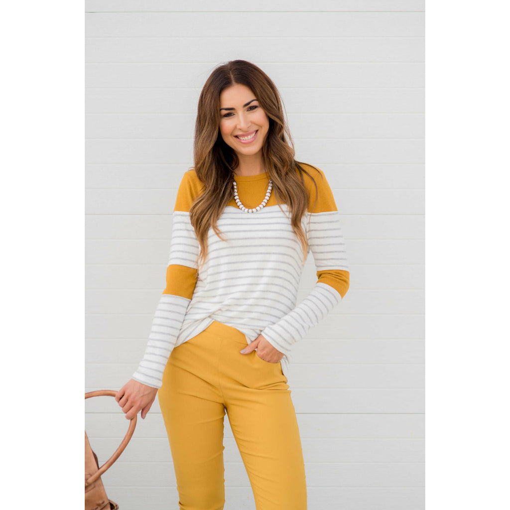 Striped Color Blocked Long Sleeve Tee - Betsey's Boutique Shop