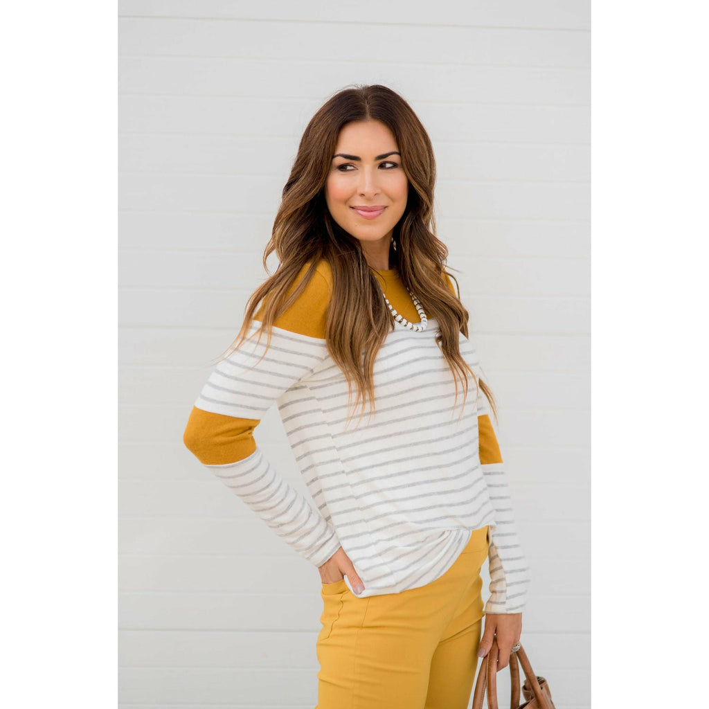 Striped Color Blocked Long Sleeve Tee - Betsey's Boutique Shop