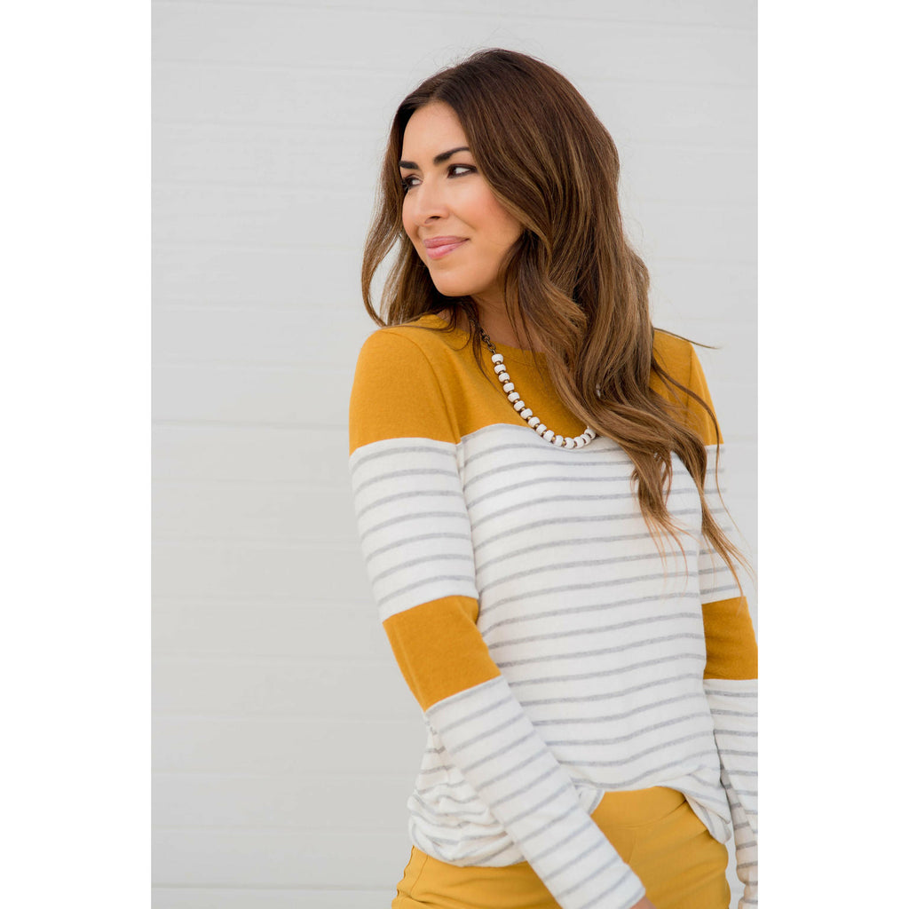 Striped Color Blocked Long Sleeve Tee - Betsey's Boutique Shop