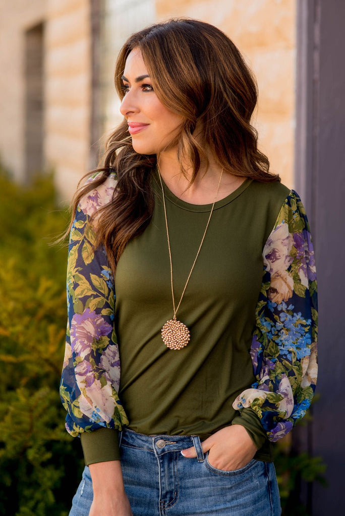 Vintage Blooms Sheer Sleeve Tee - Betsey's Boutique Shop -