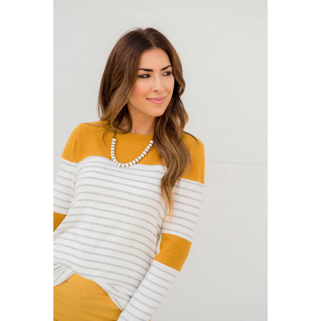 Striped Color Blocked Long Sleeve Tee - Betsey's Boutique Shop