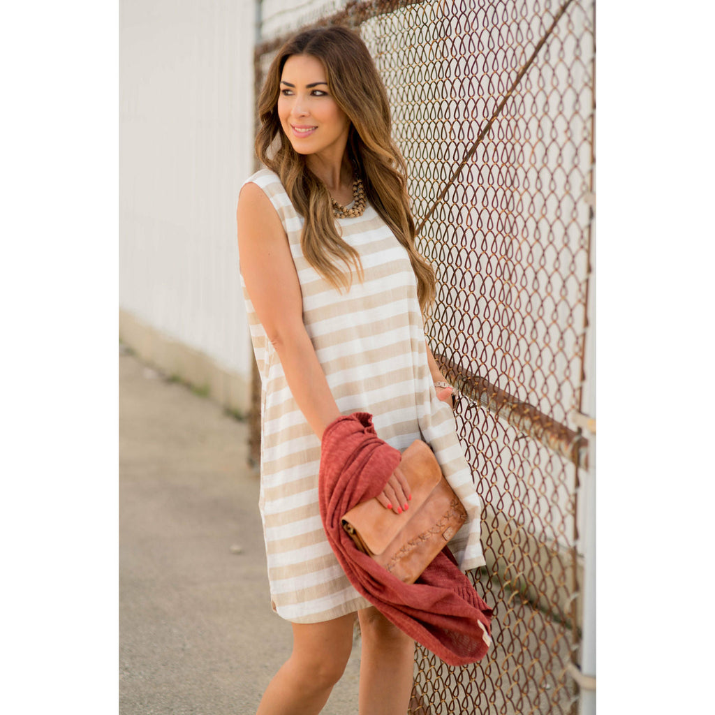 Horizontal Stripe Sleeveless Dress - Betsey's Boutique Shop