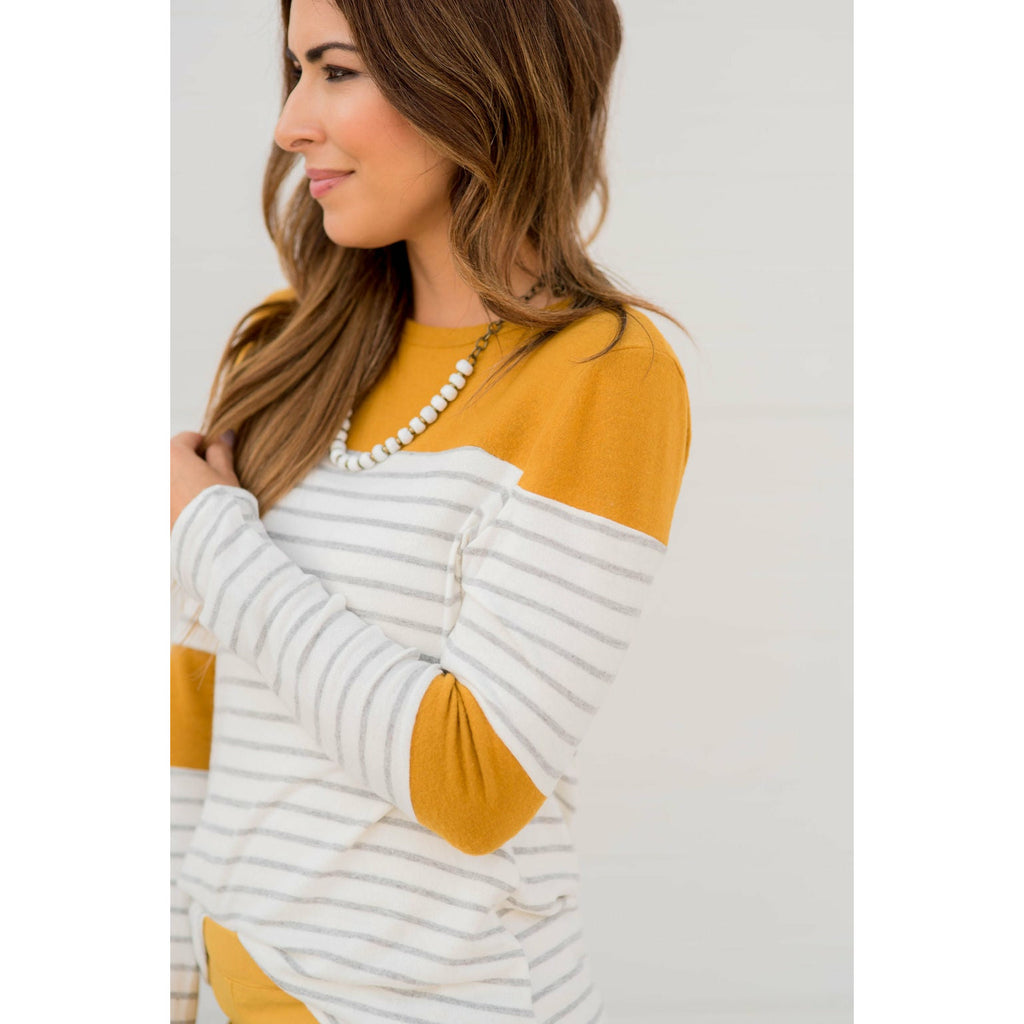 Striped Color Blocked Long Sleeve Tee - Betsey's Boutique Shop