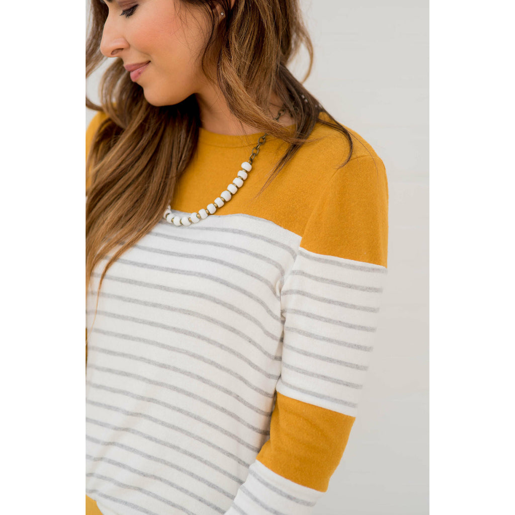 Striped Color Blocked Long Sleeve Tee - Betsey's Boutique Shop