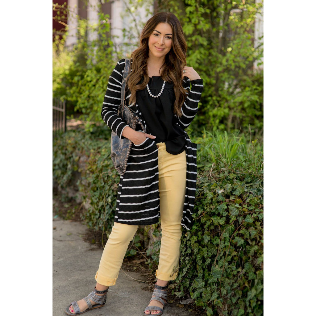 Textured Striped Tunic Cardigan - Betsey's Boutique Shop