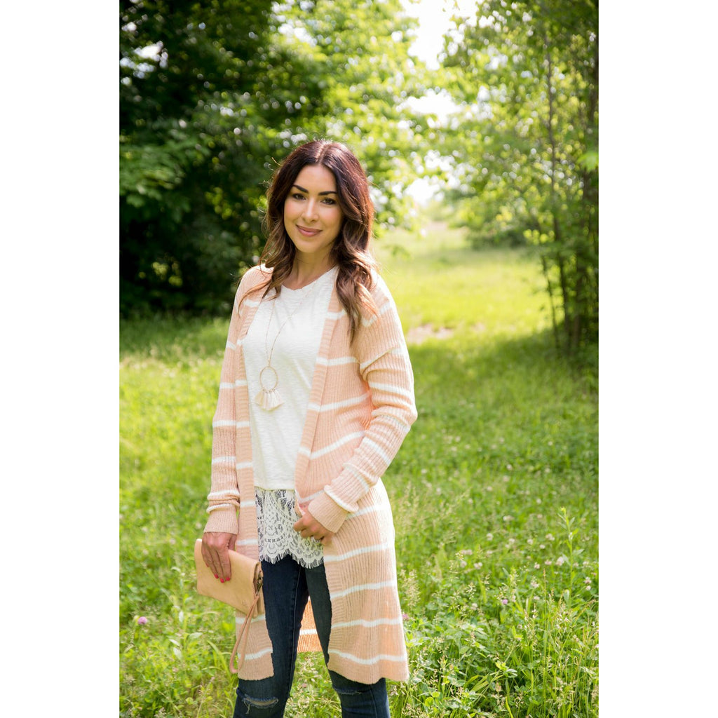 Solid Lightweight Striped Tunic Cardigan - Betsey's Boutique Shop