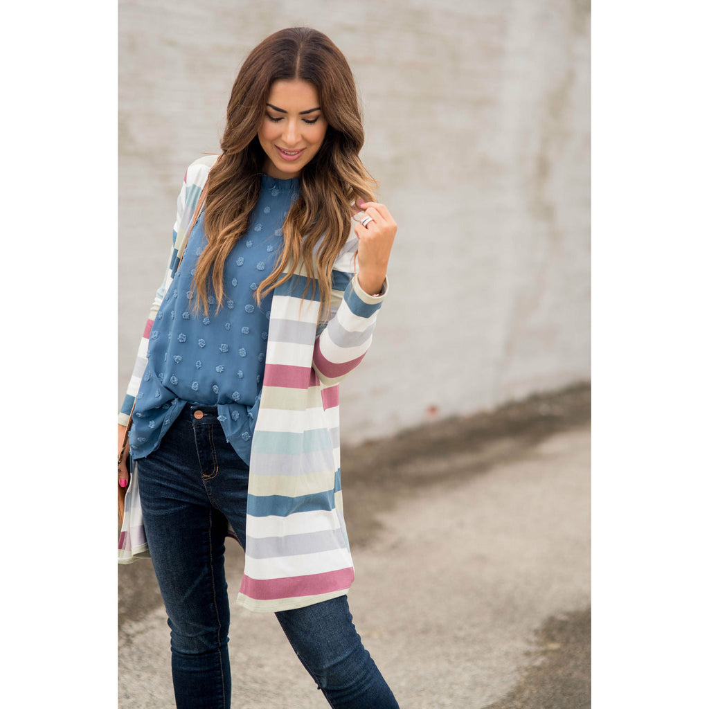 Muted Striped Tunic Cardigan - Betsey's Boutique Shop