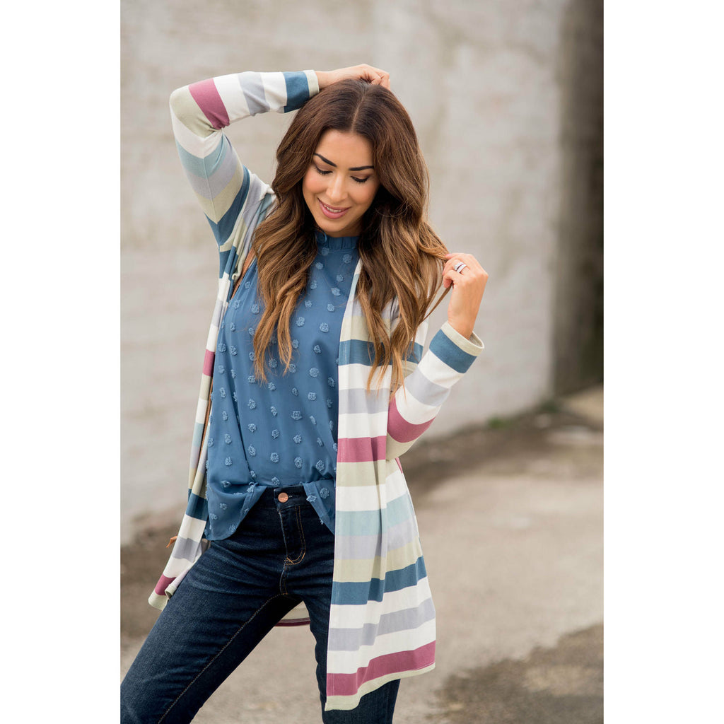 Muted Striped Tunic Cardigan - Betsey's Boutique Shop