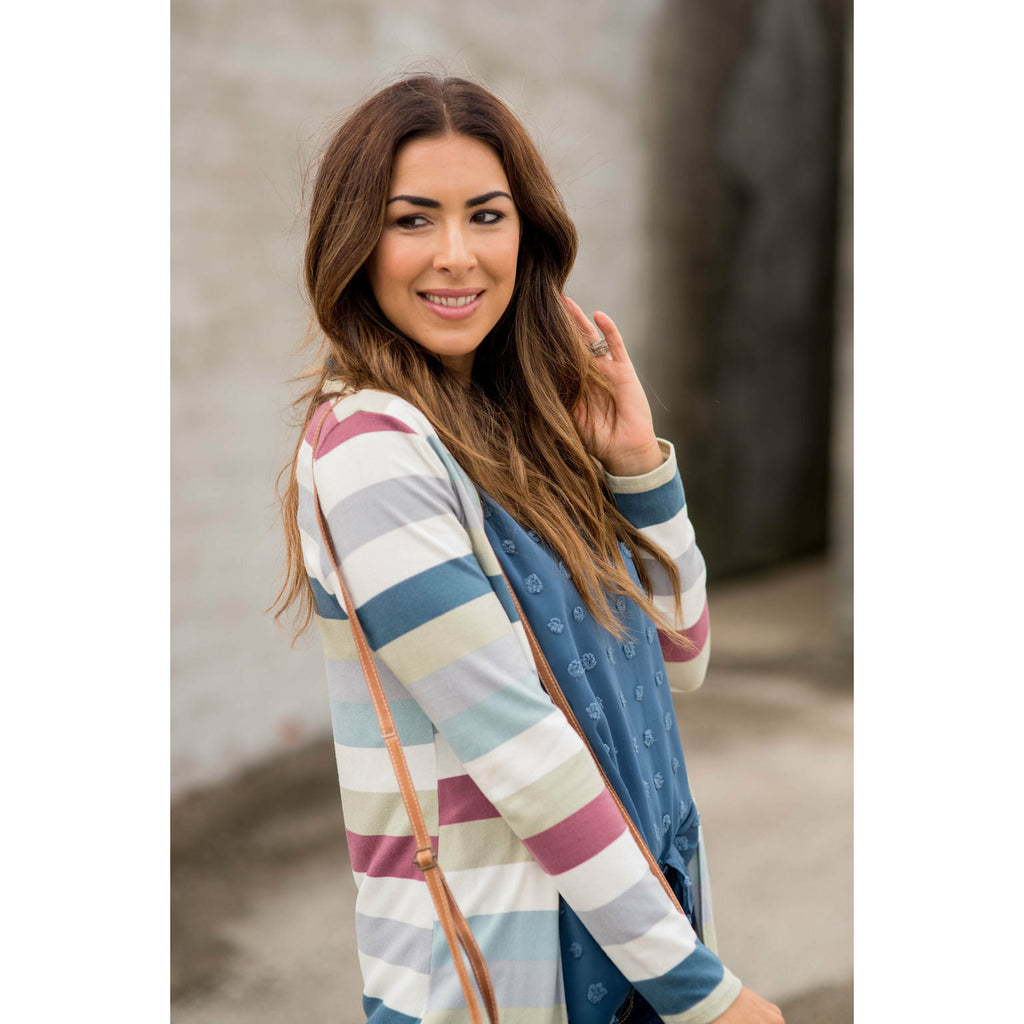 Muted Striped Tunic Cardigan - Betsey's Boutique Shop