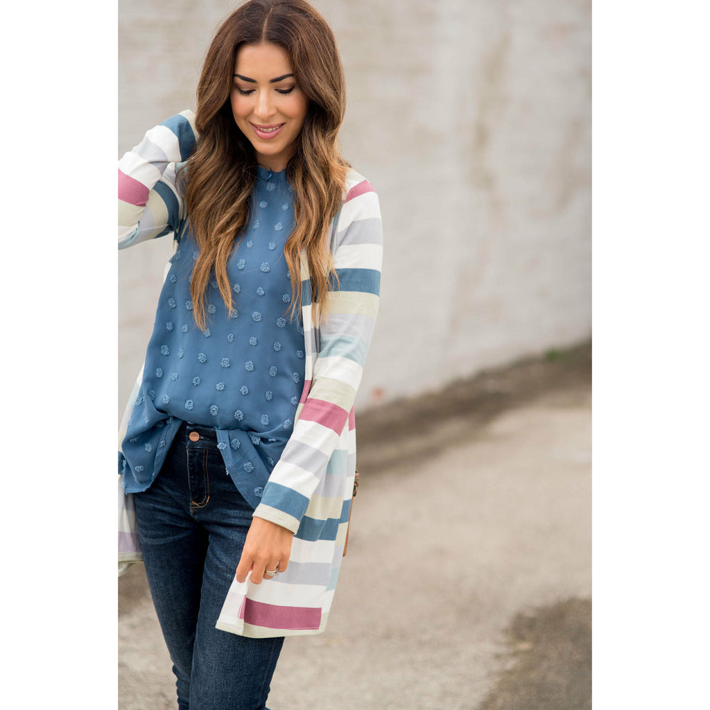 Muted Striped Tunic Cardigan - Betsey's Boutique Shop