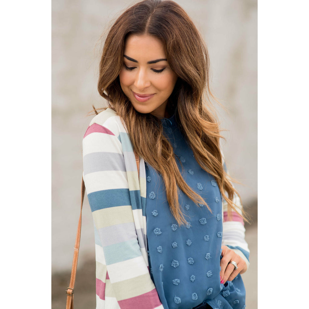 Muted Striped Tunic Cardigan - Betsey's Boutique Shop