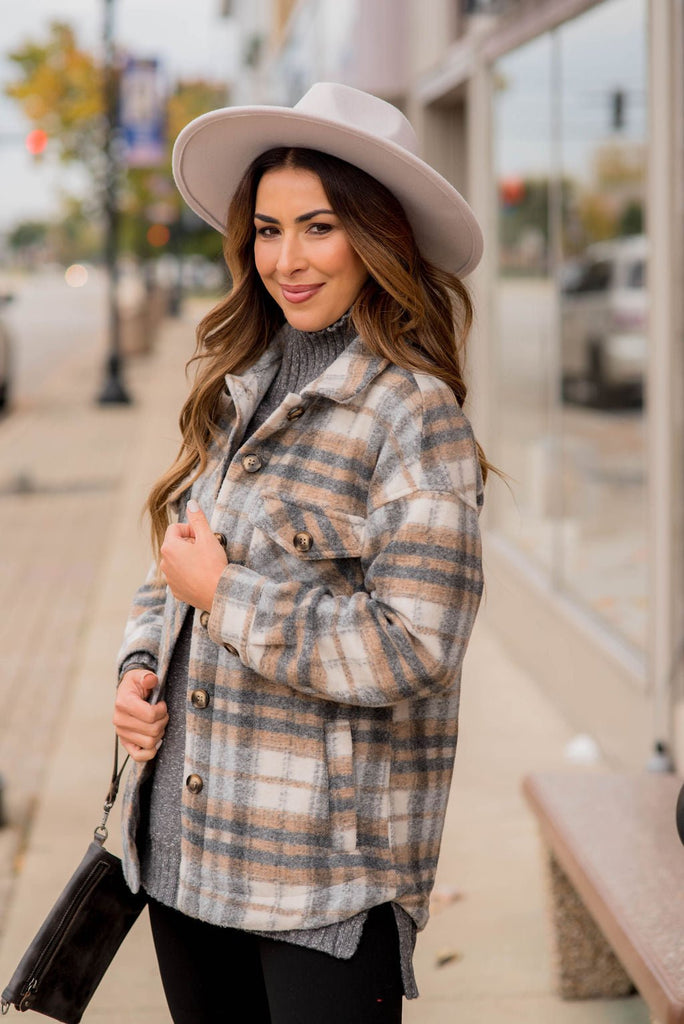 Fashionably Late Plaid Shacket - Betsey's Boutique Shop