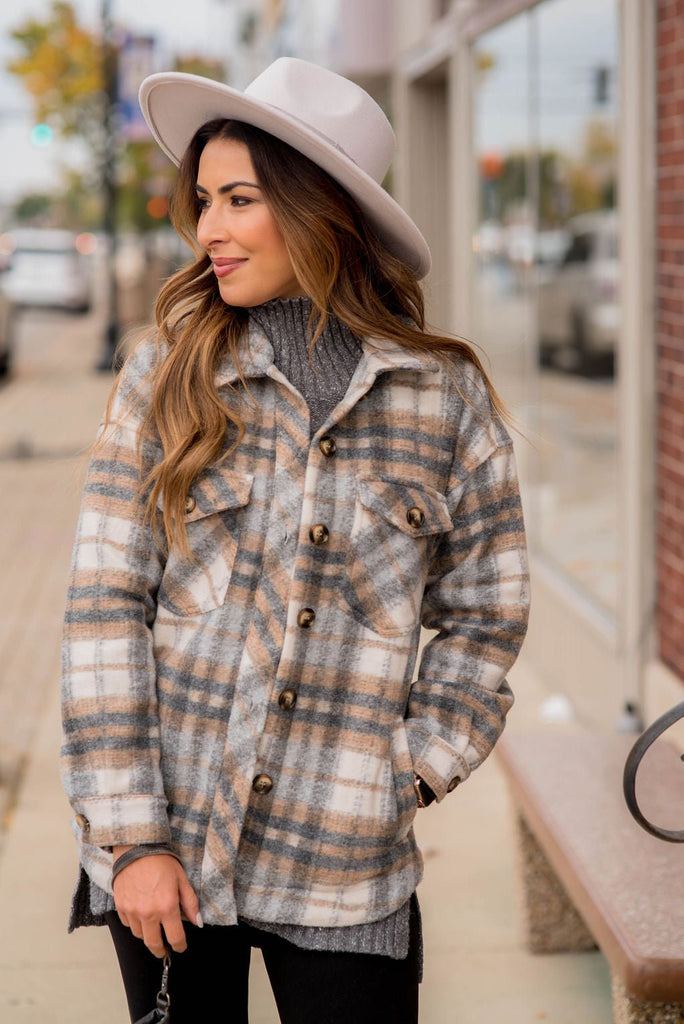 Fashionably Late Plaid Shacket - Betsey's Boutique Shop