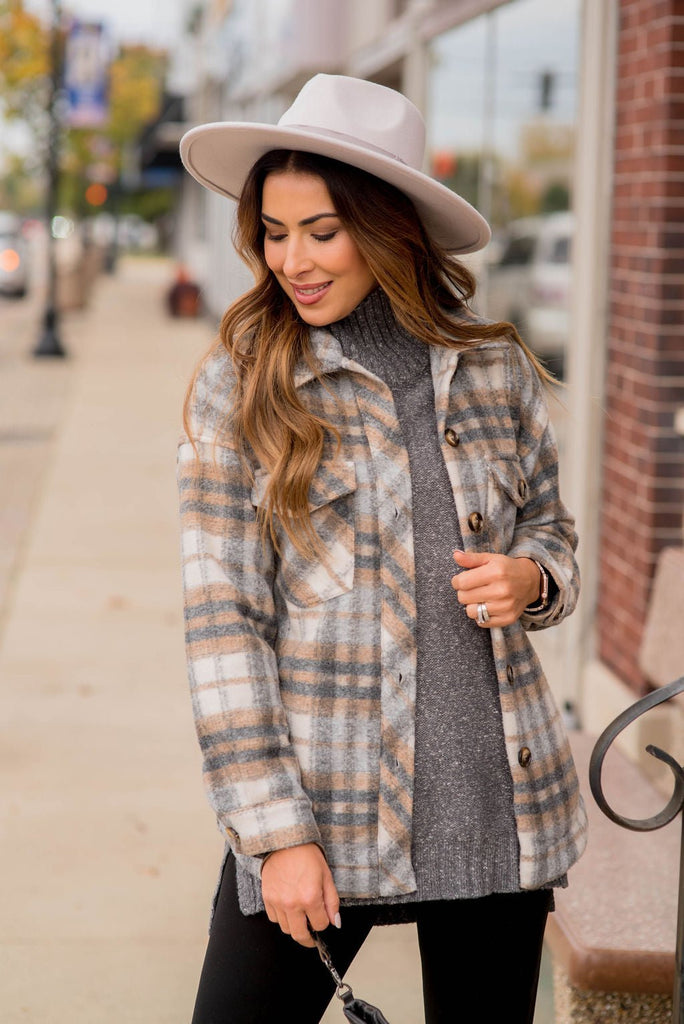 Fashionably Late Plaid Shacket - Betsey's Boutique Shop