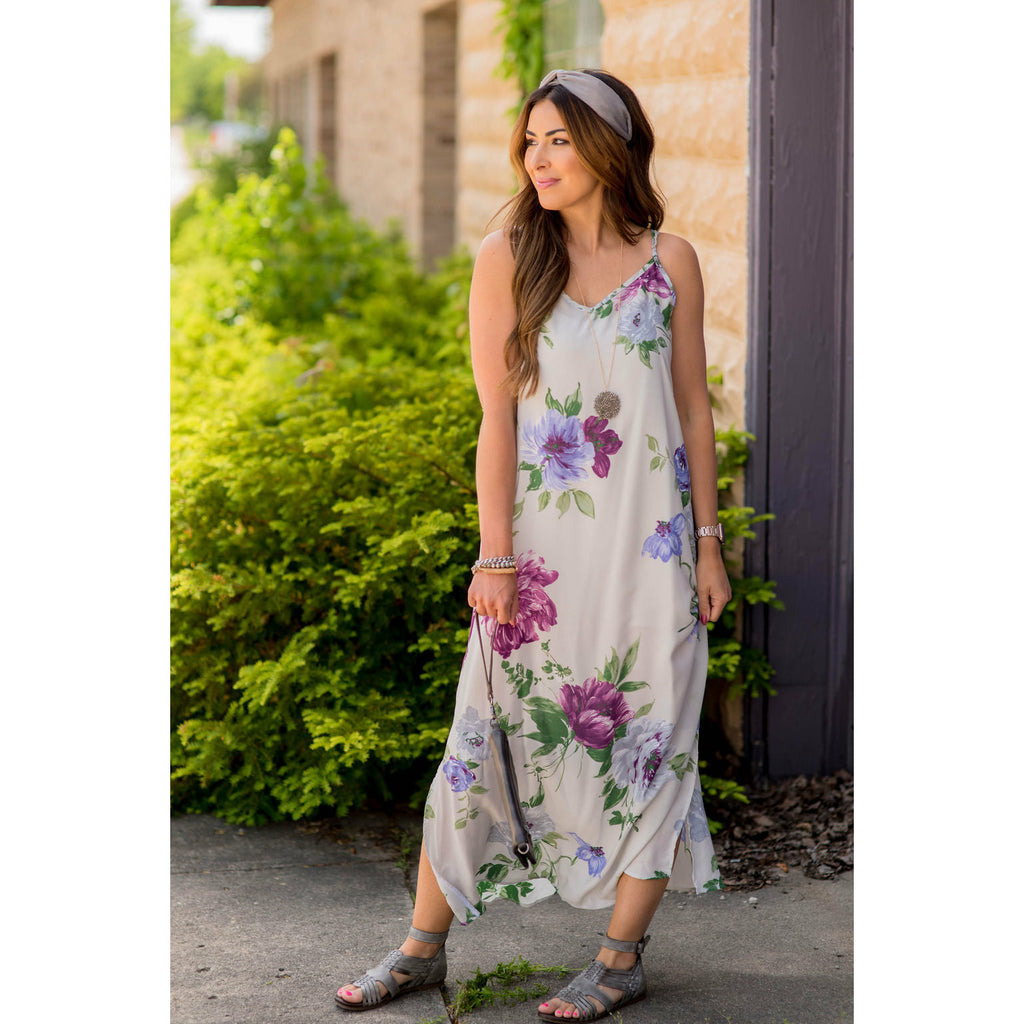 Floral Side Slit Tank Maxi - Betsey's Boutique Shop