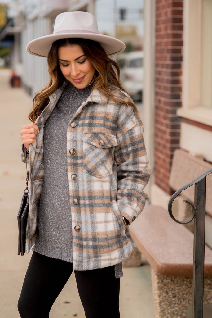 Fashionably Late Plaid Shacket - Betsey's Boutique Shop