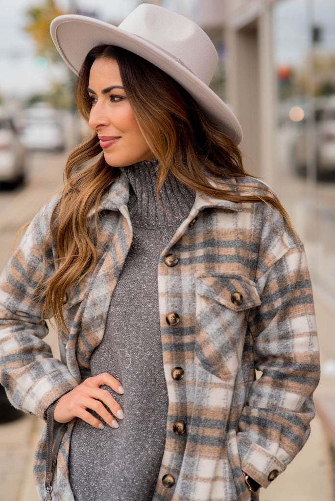 Fashionably Late Plaid Shacket - Betsey's Boutique Shop