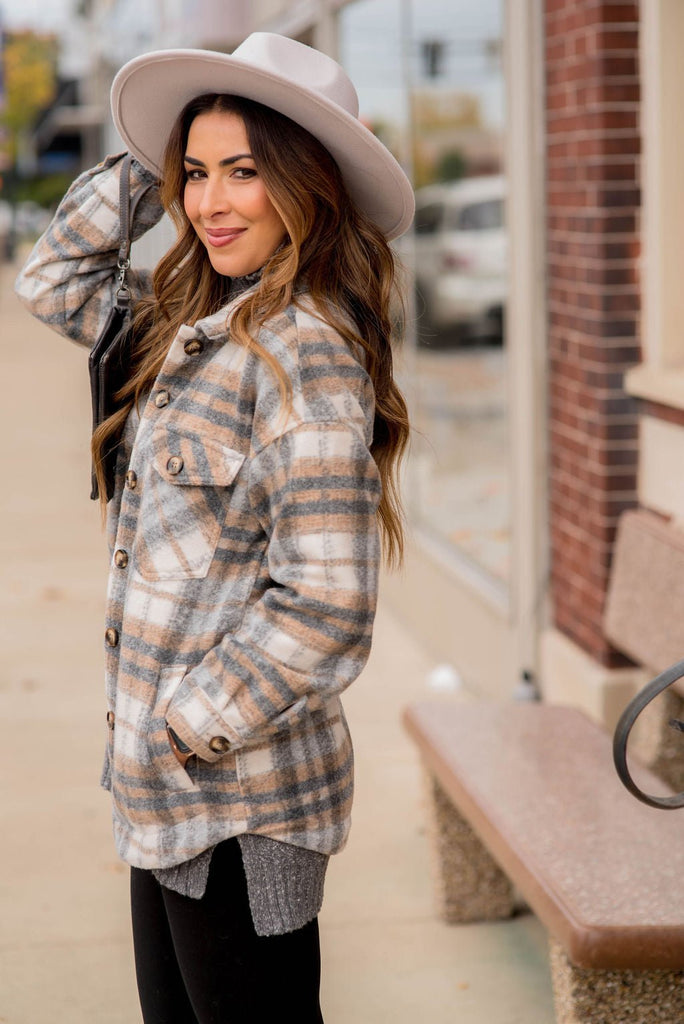 Fashionably Late Plaid Shacket - Betsey's Boutique Shop