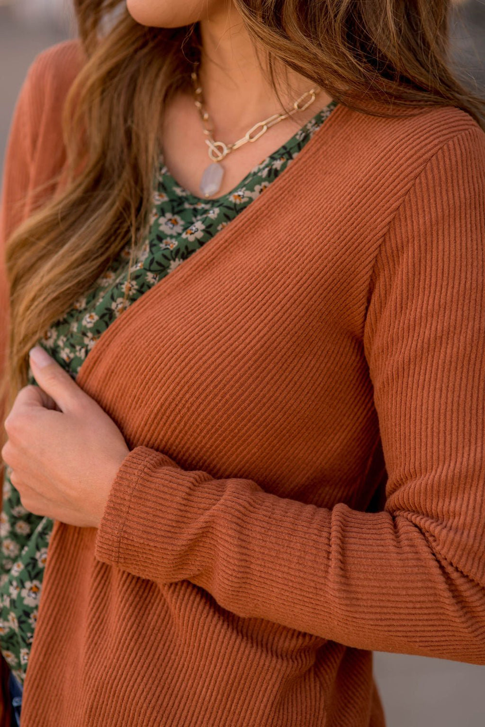 Bring the Cheer Heather Brown Ribbed Waterfall Cardigan Sweater