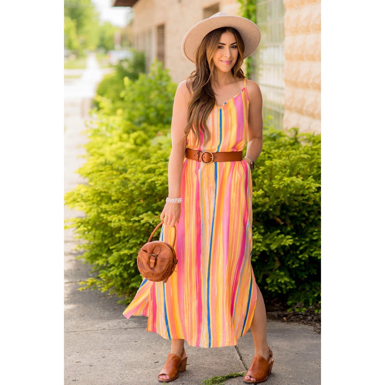 Multi Color Striped Thin Strapped Maxi M Multi Color Striped Thin Strapped Maxi M