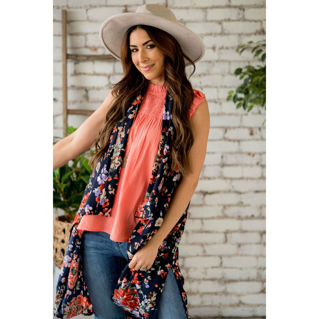 Navy Floral Kimono Vest - Betsey's Boutique Shop