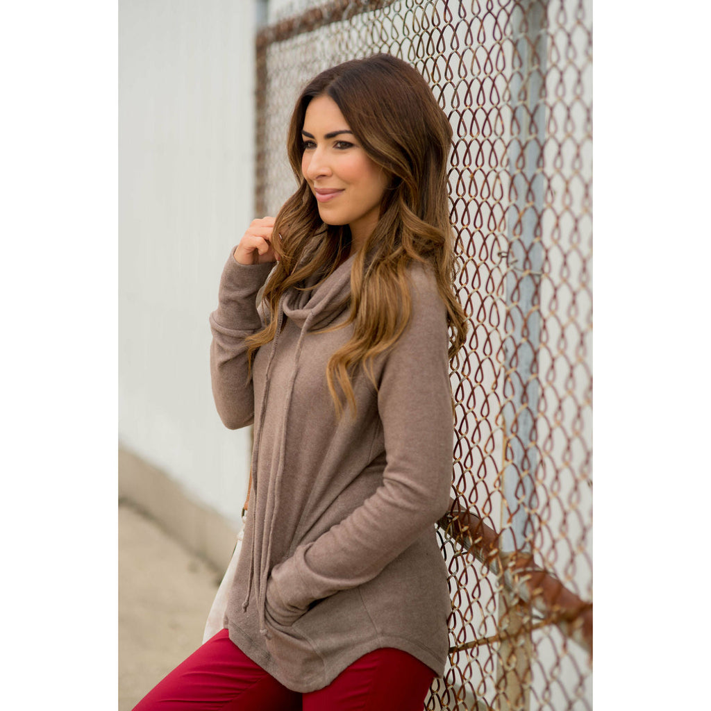 Heathered Basic Cowl Neck Sweatshirt - Betsey's Boutique Shop