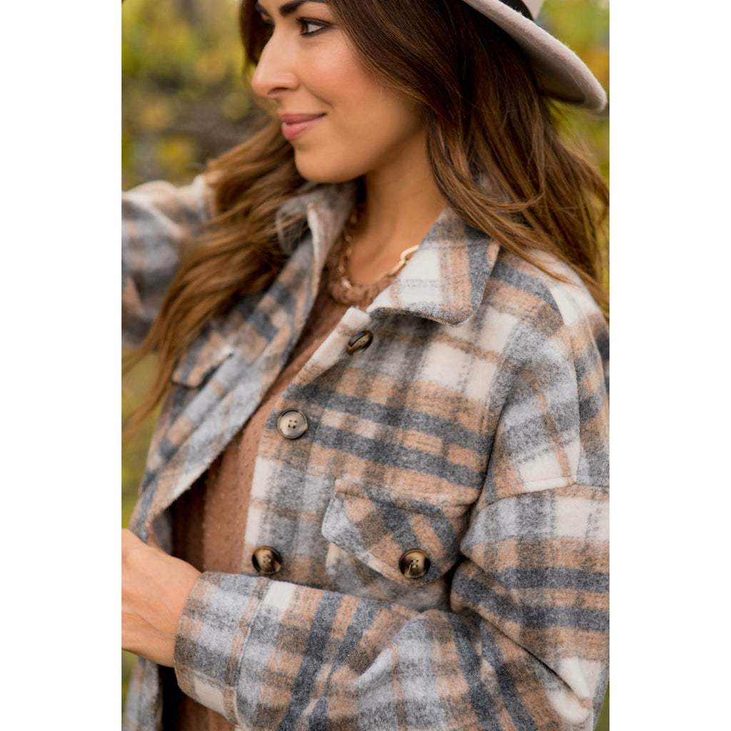 Fashionably Late Plaid Shacket - Betsey's Boutique Shop