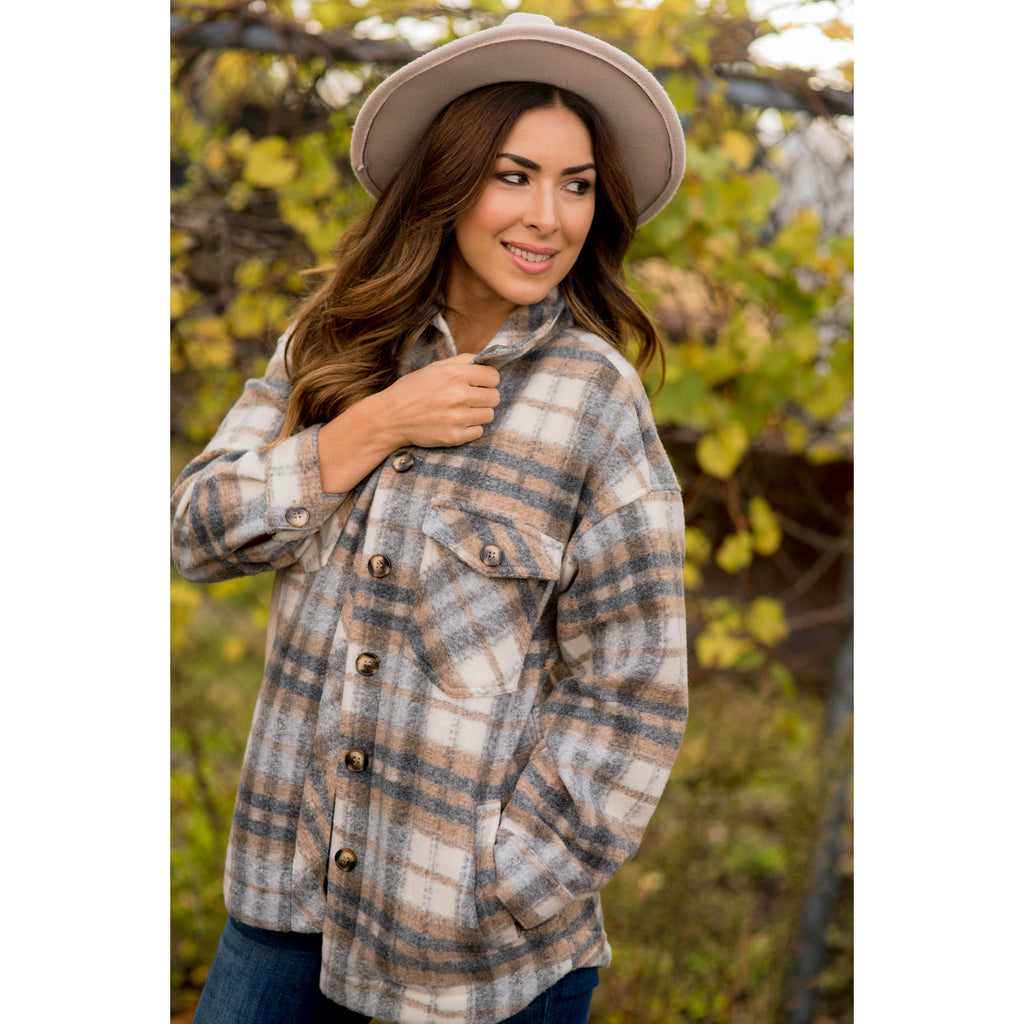 Fashionably Late Plaid Shacket - Betsey's Boutique Shop