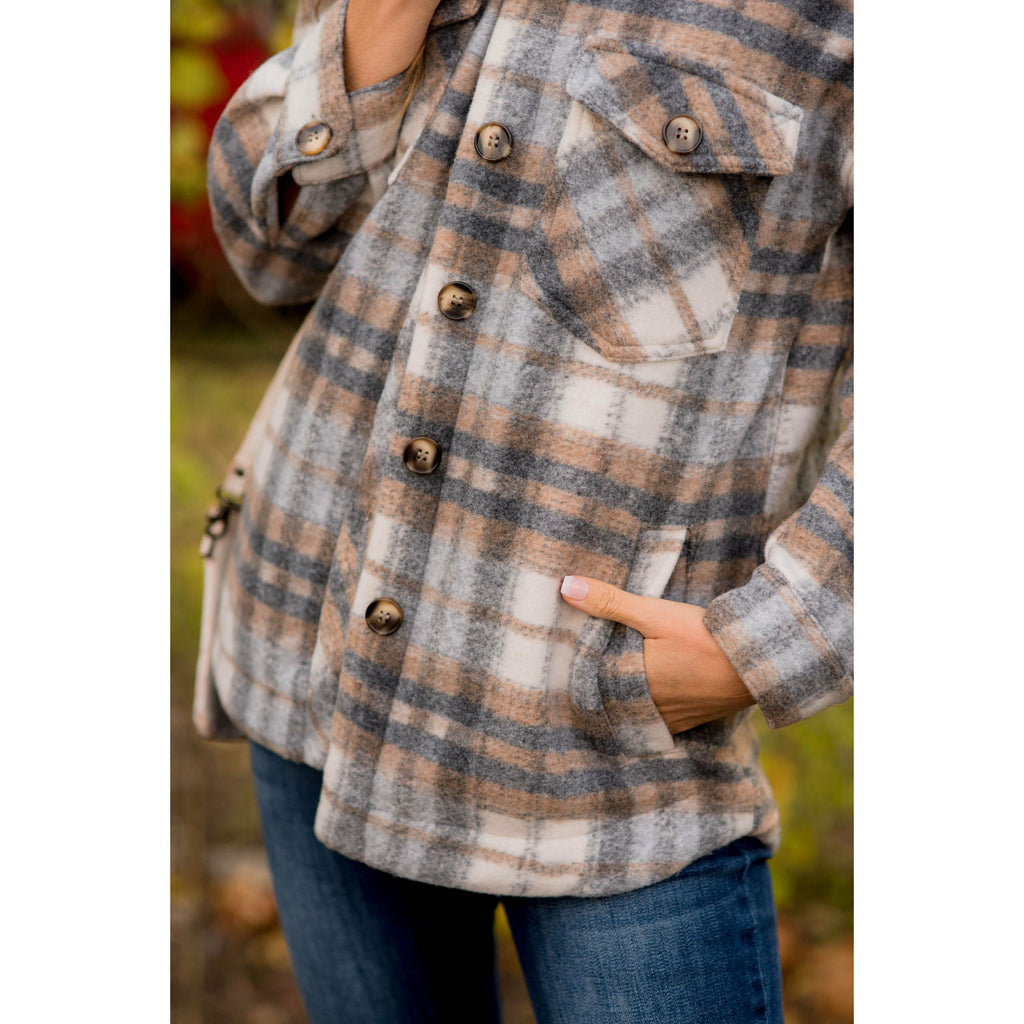 Fashionably Late Plaid Shacket - Betsey's Boutique Shop