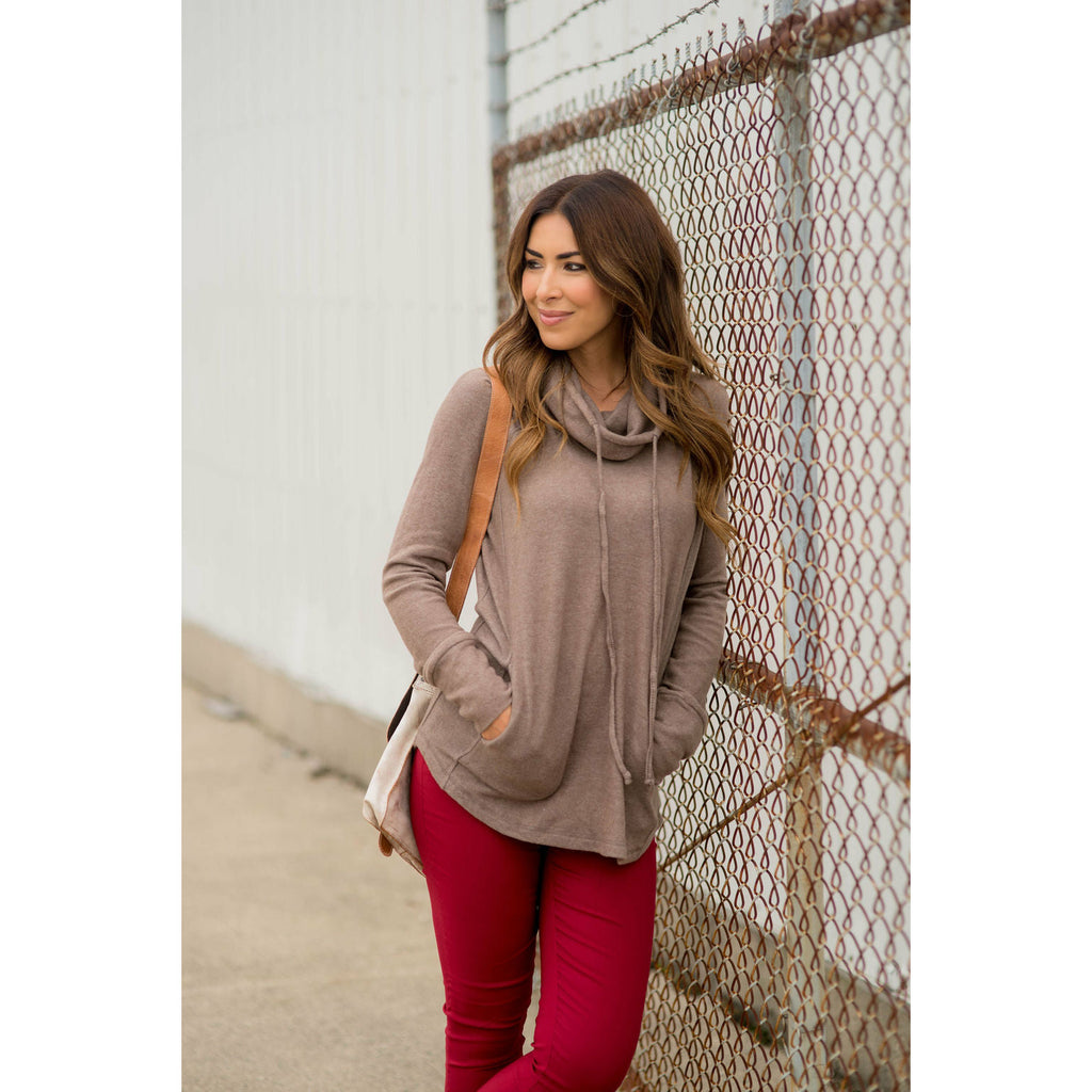 Heathered Basic Cowl Neck Sweatshirt - Betsey's Boutique Shop